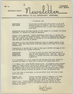 Convair Supervisory Newsletter, Number 346, February 19, 1958