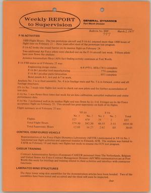 Convair Weekly Report to Supervision, Number 997, March 2, 1977