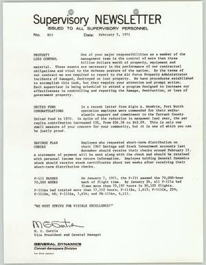 Convair Supervisory Newsletter, Number 845, February 3, 1971
