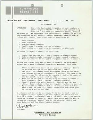 Convair Supervisory Newsletter, Number 782, September 18, 1968