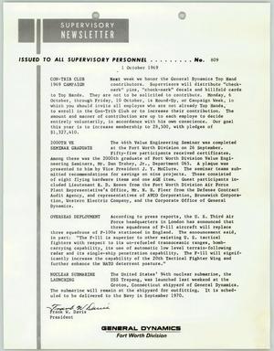 Convair Supervisory Newsletter, Number 809, October 1, 1969