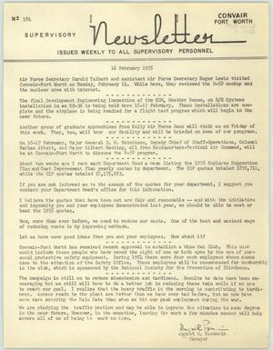 Convair Supervisory Newsletter, Number 184, February 16, 1955