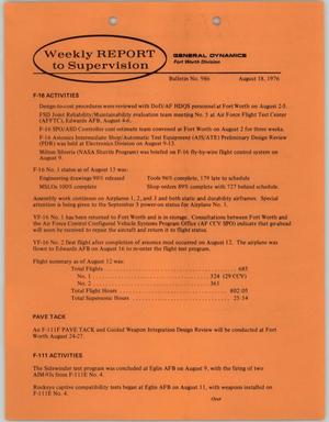 Convair Weekly Report to Supervision, Number 986, August 18, 1976