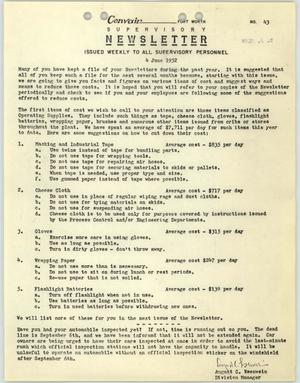 Convair Supervisory Newsletter, Number 43, June 4, 1952