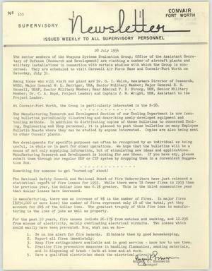 Primary view of object titled 'Convair Supervisory Newsletter, Number 155, July 28, 1954'.