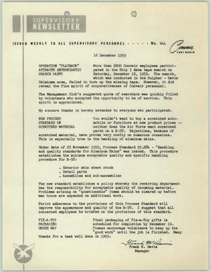 Convair Supervisory Newsletter, Number 441, December 16, 1959