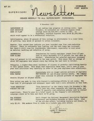 Convair Supervisory Newsletter, Number 331, November 6, 1957