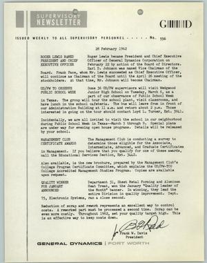 Convair Supervisory Newsletter, Number 556, February 28, 1962