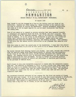 Convair Supervisory Newsletter, Number 53, August 12, 1952