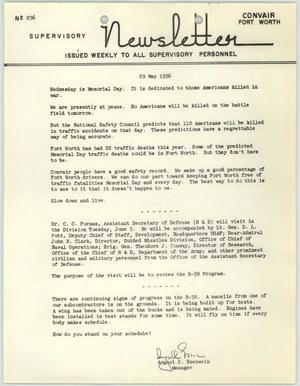 Convair Supervisory Newsletter, Number 256, May 29, 1956