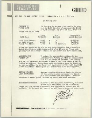 Convair Supervisory Newsletter, Number 604, January 30, 1963