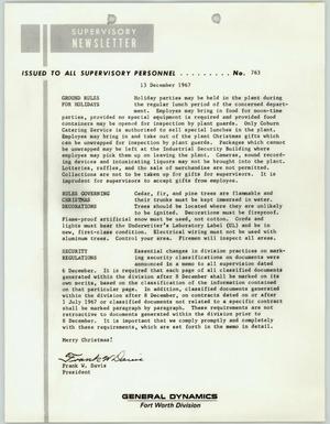 Convair Supervisory Newsletter, Number 763, December 13, 1967