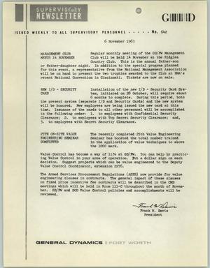 Convair Supervisory Newsletter, Number 642, November 6, 1963