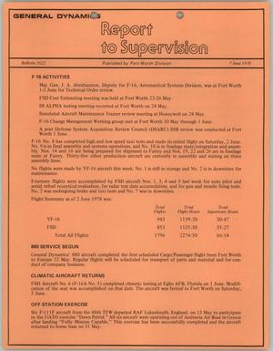 Primary view of object titled 'Convair Report to Supervision, Number 1022, June 7, 1978'.