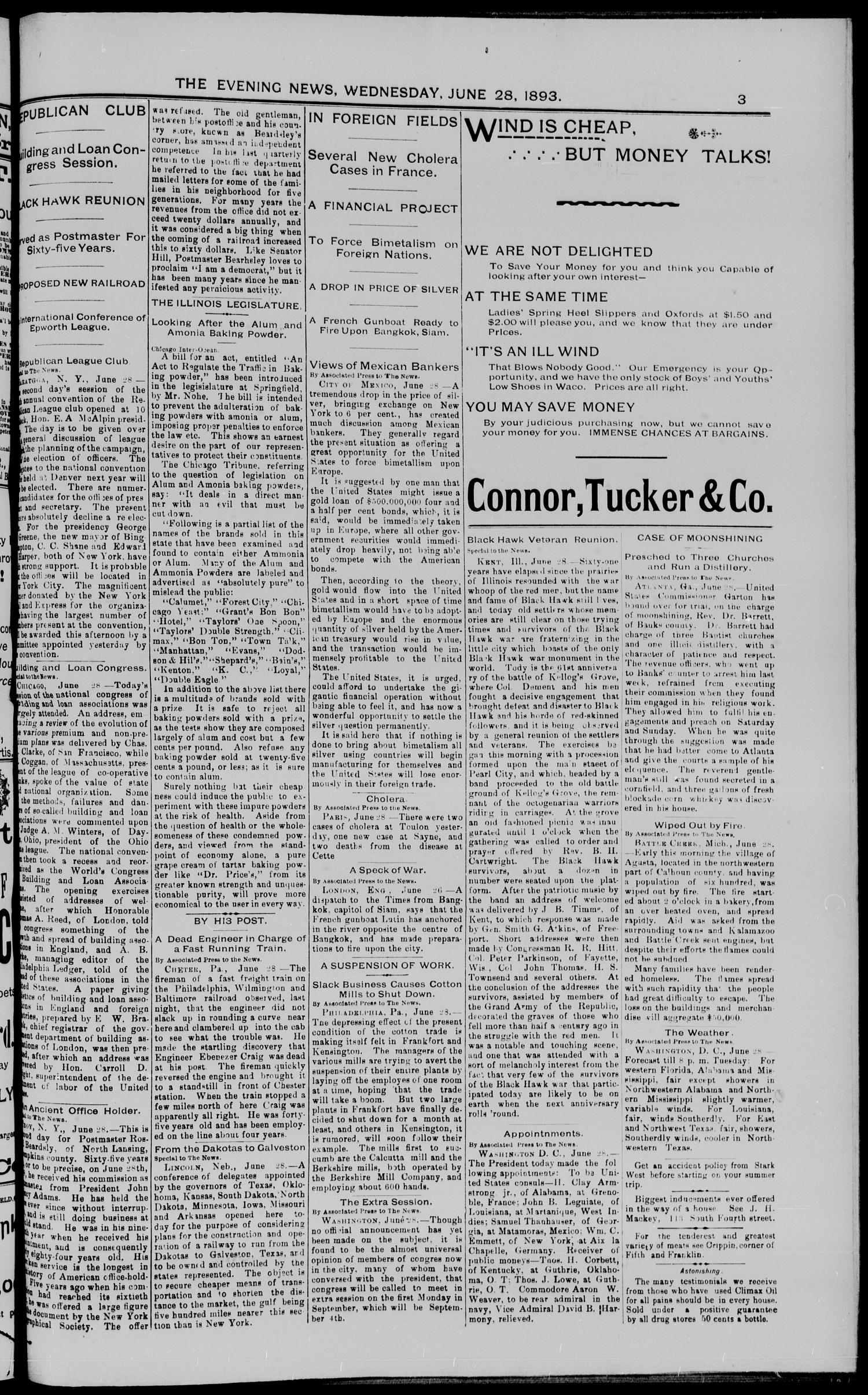 The Waco Evening News. (Waco, Tex.), Vol. 5, No. 296, Ed. 1, Wednesday, June 28, 1893
                                                
                                                    [Sequence #]: 3 of 8
                                                