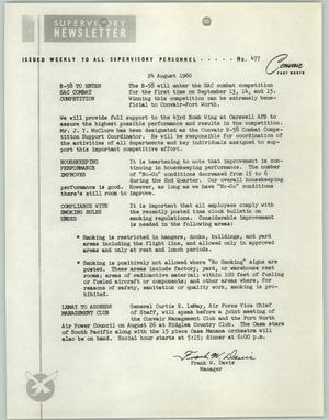 Primary view of object titled 'Convair Supervisory Newsletter, Number 477, August 24, 1960'.