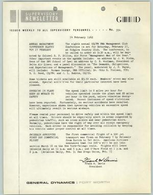Convair Supervisory Newsletter, Number 554, February 14, 1962