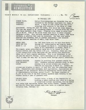 Convair Supervisory Newsletter, Number 503, February 22, 1961