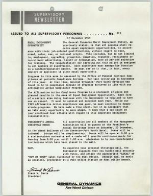 Convair Supervisory Newsletter, Number 815, December 17, 1969