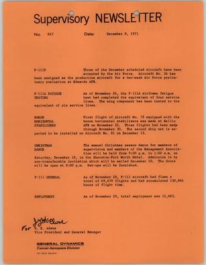 Convair Supervisory Newsletter, Number 867, December 8, 1971
