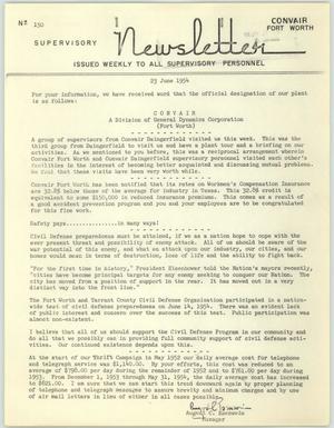 Primary view of object titled 'Convair Supervisory Newsletter, Number 150, June 23, 1954'.