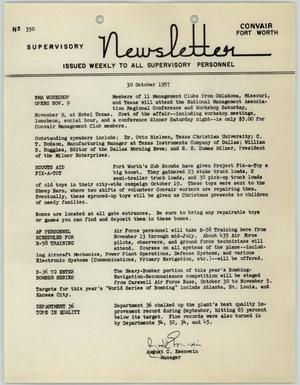 Convair Supervisory Newsletter, Number 330, October 30, 1957