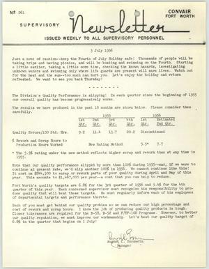 Convair Supervisory Newsletter, Number 261, July 3, 1956
