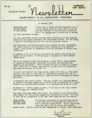 Convair Supervisory Newsletter, Number 388, December 10, 1958