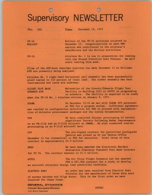 Convair Supervisory Newsletter, Number 920, December 19, 1973
