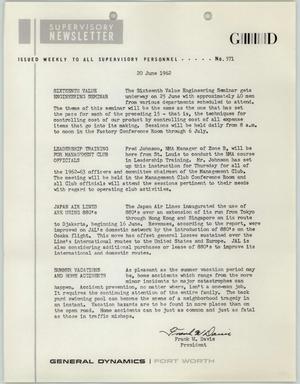 Convair Supervisory Newsletter, Number 571, June 20, 1962