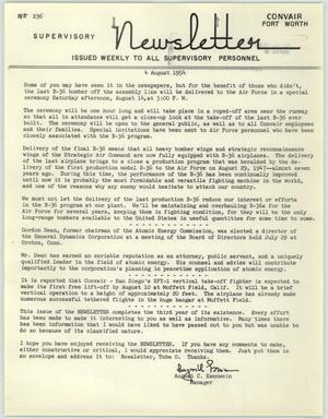Primary view of object titled 'Convair Supervisory Newsletter, Number 156, August 4, 1954'.