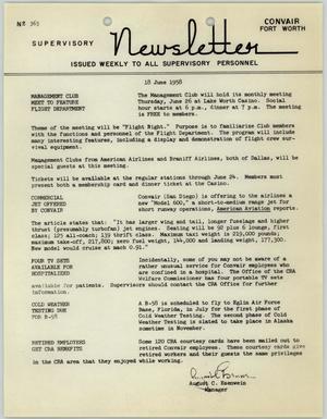Primary view of object titled 'Convair Supervisory Newsletter, Number 363, June 18, 1958'.