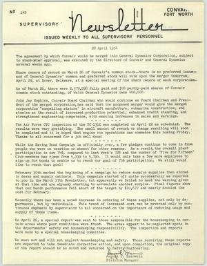Primary view of object titled 'Convair Supervisory Newsletter, Number 142, April 28, 1954'.