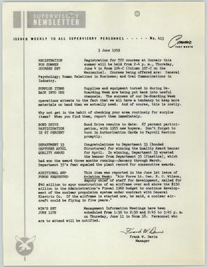 Convair Supervisory Newsletter, Number 413, June 3, 1959