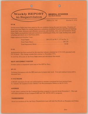 Primary view of object titled 'Convair Weekly Report to Supervision, Number 941, October 9, 1974'.