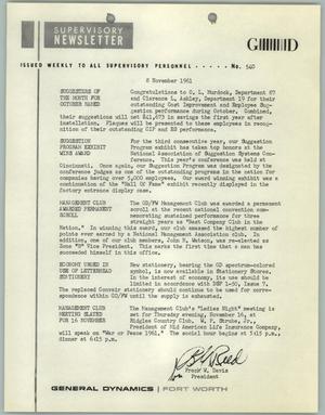 Convair Supervisory Newsletter, Number 540, November 8, 1961