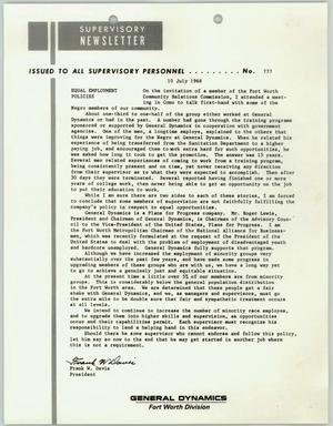 Convair Supervisory Newsletter, Number 777, July 10, 1968