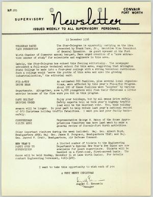 Convair Supervisory Newsletter, Number 285, December 19, 1956