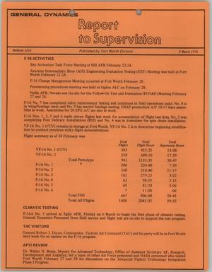 Convair Report to Supervision, Number 1016, March 8, 1978