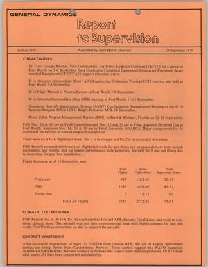Convair Report to Supervision, Number 1029, September 20, 1978