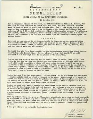 Primary view of object titled 'Convair Supervisory Newsletter, Number 68, November 26, 1952'.