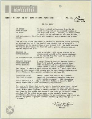 Convair Supervisory Newsletter, Number 421, July 29, 1959