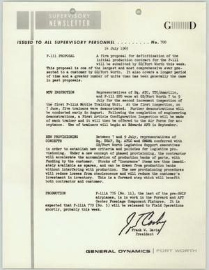 Convair Supervisory Newsletter, Number 700, July 14, 1965