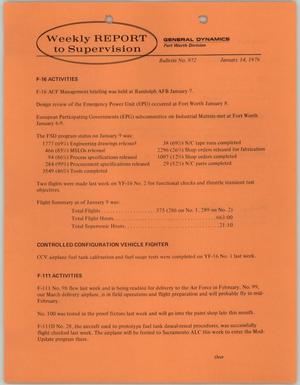 Primary view of object titled 'Convair Weekly Report to Supervision, Number 972, January 14, 1976'.