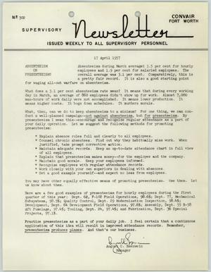 Convair Supervisory Newsletter, Number 302, April 17, 1957