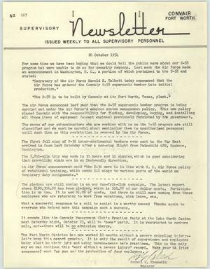 Primary view of object titled 'Convair Supervisory Newsletter, Number 167, October 20, 1954'.
