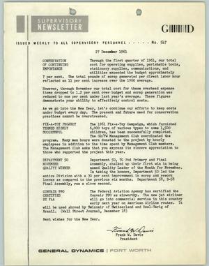 Primary view of object titled 'Convair Supervisory Newsletter, Number 547, December 27, 1961'.