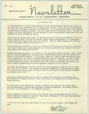 Primary view of object titled 'Convair Supervisory Newsletter, Number 125, December 30, 1953'.