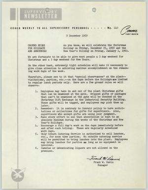 Convair Supervisory Newsletter, Number 440, December 9, 1959