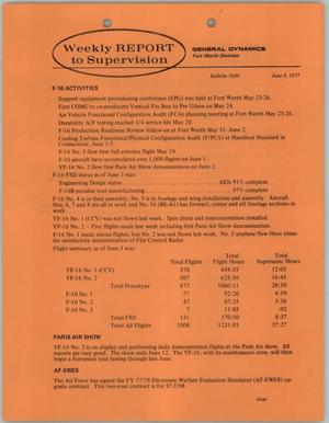 Convair Weekly Report to Supervision, Number 1004, June 8, 1977